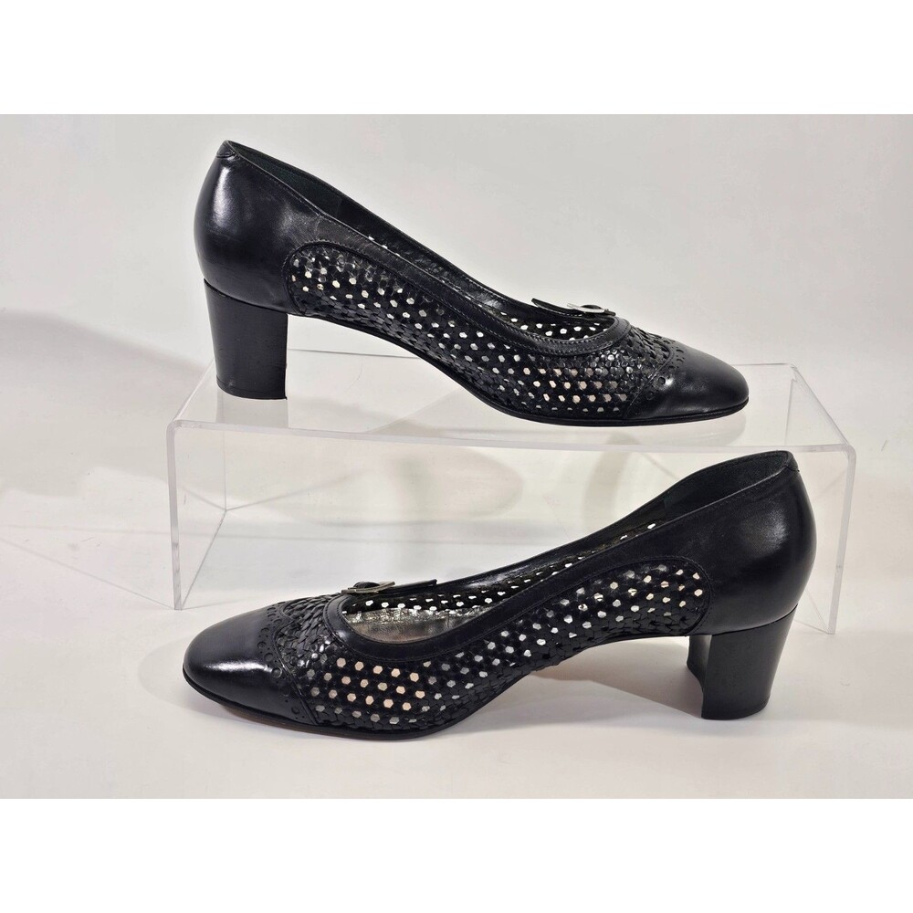 Y2K Lorenzo Banfi Open‎ Weave Square Toe Buckle Heels Shoes Women's Size 38 - Picture 3 of 8
